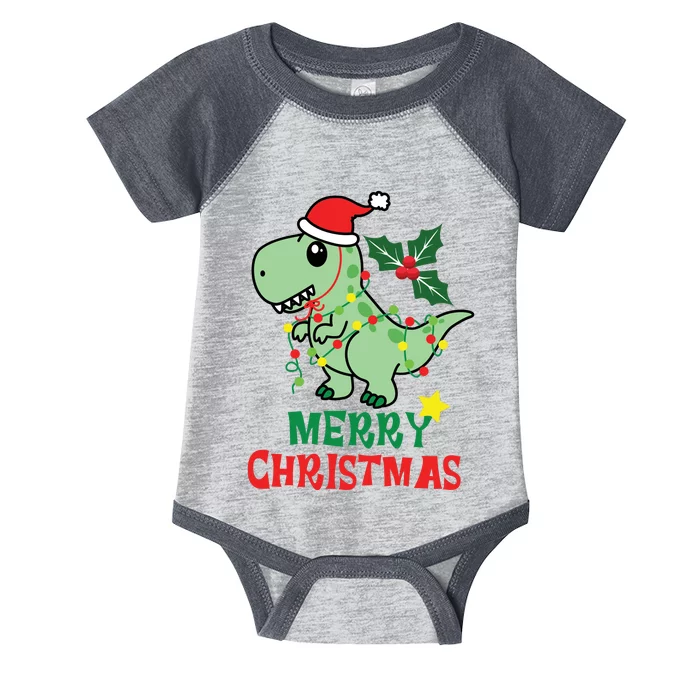 Merry Christmas Dino Holiday Infant Baby Jersey Bodysuit