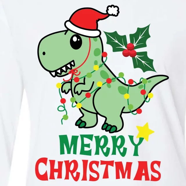 Merry Christmas Dino Holiday Womens Cotton Relaxed Long Sleeve T-Shirt