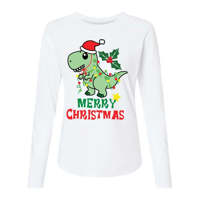 Merry Christmas Dino Holiday Womens Cotton Relaxed Long Sleeve T-Shirt