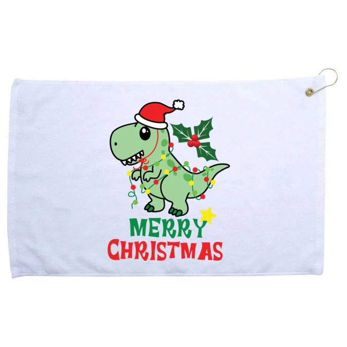 Merry Christmas Dino Holiday Grommeted Golf Towel