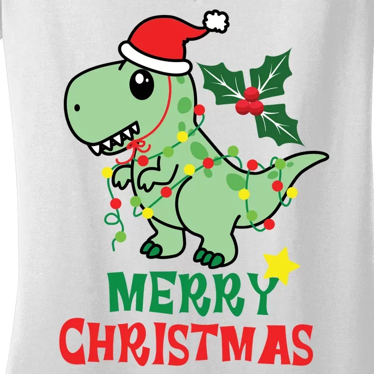 Merry Christmas Dino Holiday Women's V-Neck T-Shirt