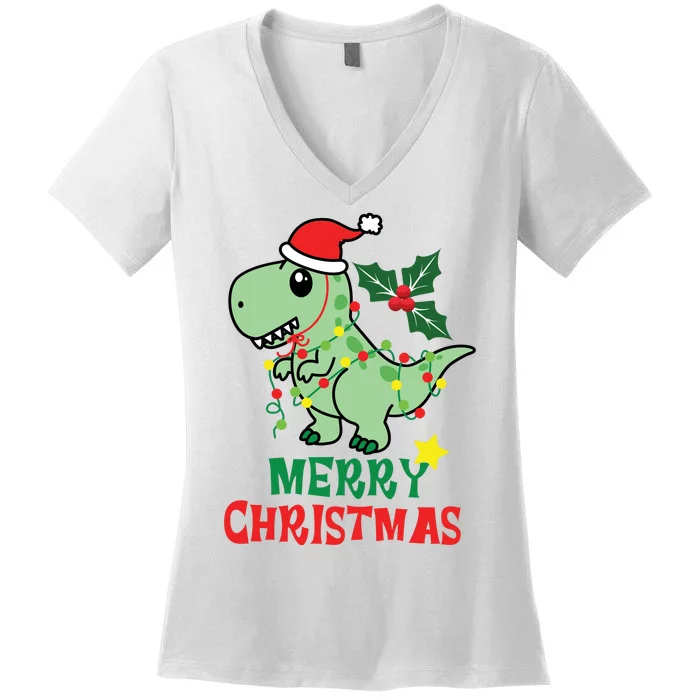 Merry Christmas Dino Holiday Women's V-Neck T-Shirt