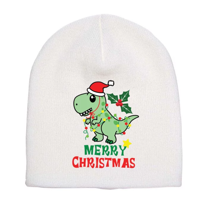 Merry Christmas Dino Holiday Short Acrylic Beanie