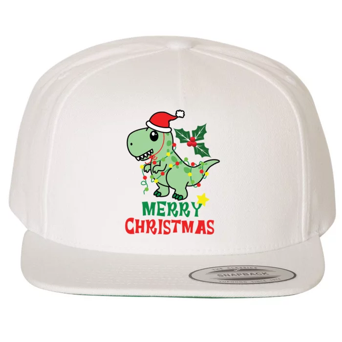 Merry Christmas Dino Holiday Wool Snapback Cap