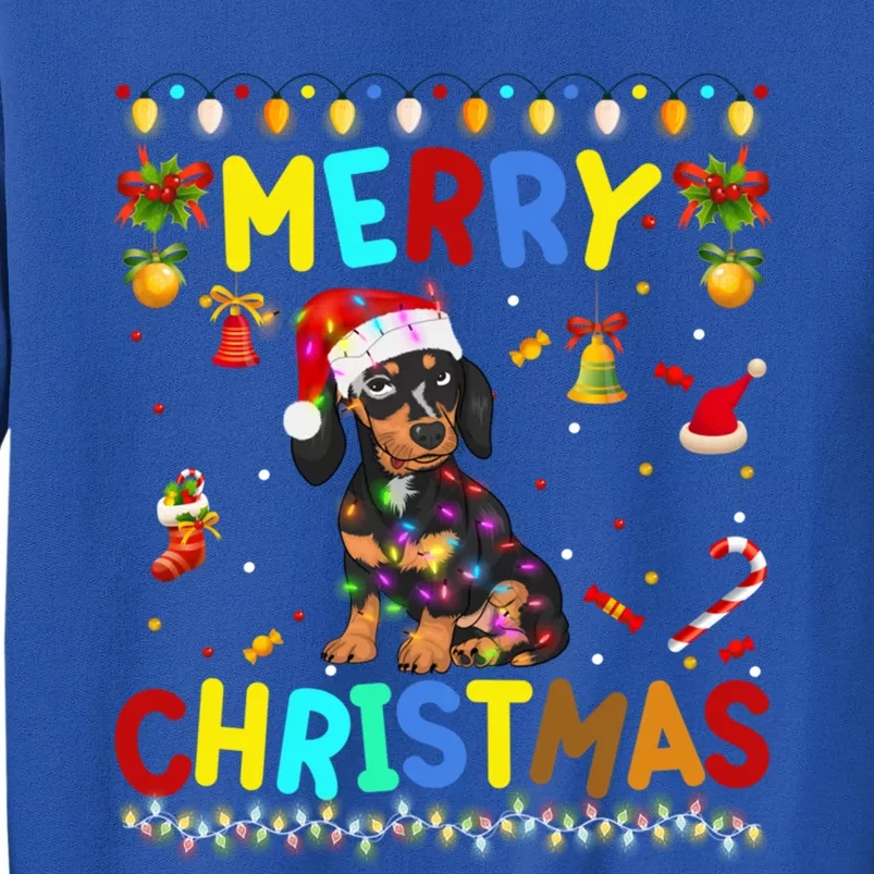 Merry Christmas Dachshund Santa Hat Lights Xmas Funny Sweatshirt