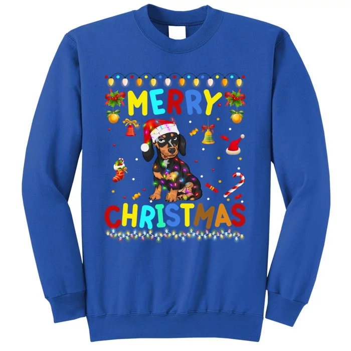 Merry Christmas Dachshund Santa Hat Lights Xmas Funny Sweatshirt