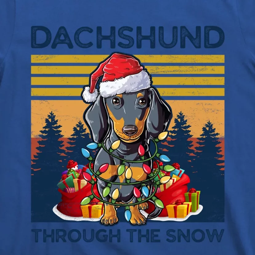 Merry Christmas Dachshund Dog Through The Snow Cute Gift T-Shirt