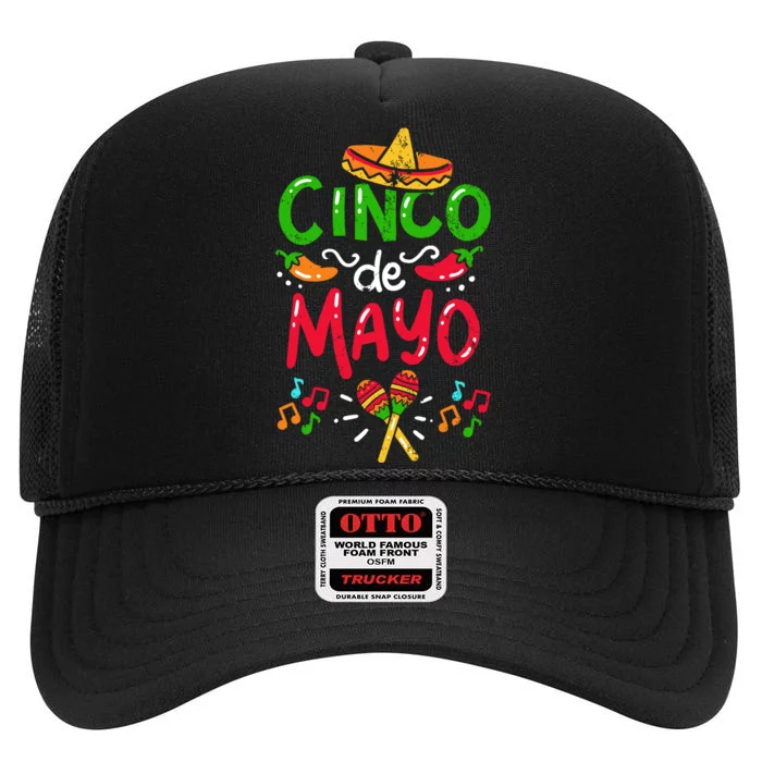 Mexican Cinco De Mayo High Crown Mesh Trucker Hat