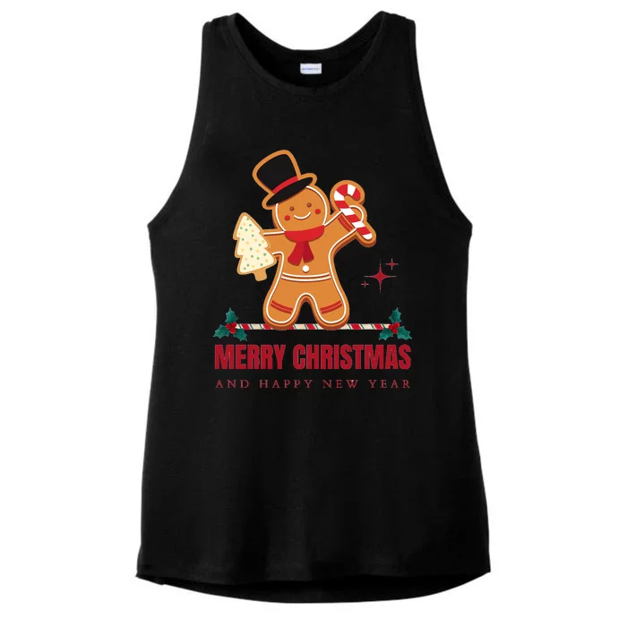 Merry Christmas Deer Ladies Tri-Blend Wicking Tank