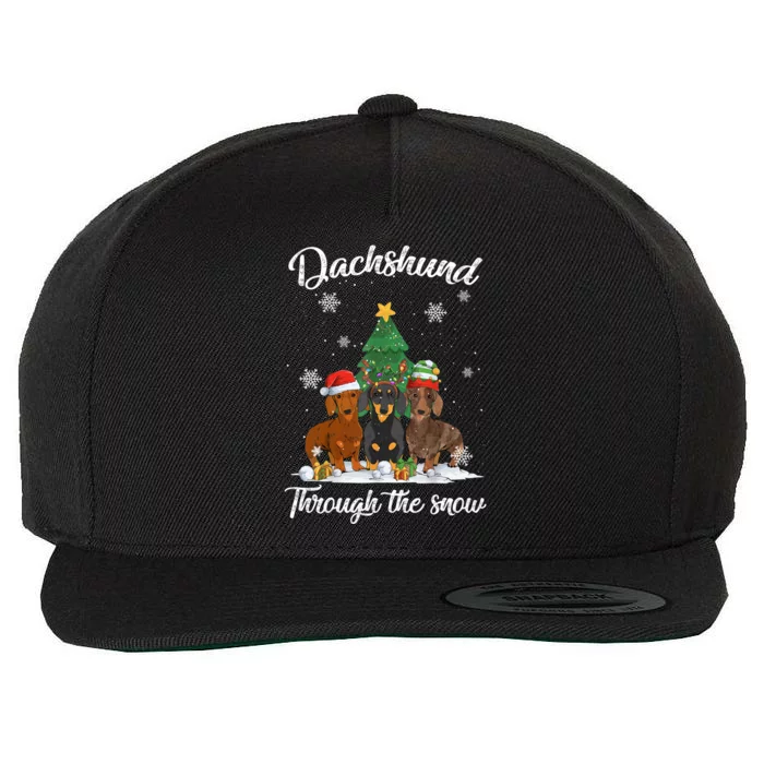 Merry Christmas Dachshund Dog Through The Snow Gift Wool Snapback Cap