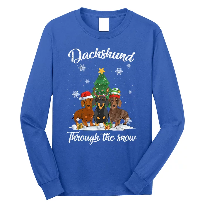 Merry Christmas Dachshund Dog Through The Snow Gift Long Sleeve Shirt