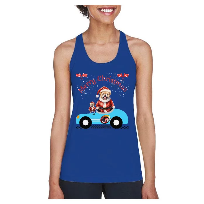 Merry Christmas Dog Duo On A Holiday Ride For Dog Lover Women's Racerback Tank