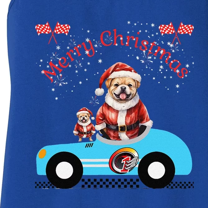 Merry Christmas Dog Duo On A Holiday Ride For Dog Lover Women's Racerback Tank