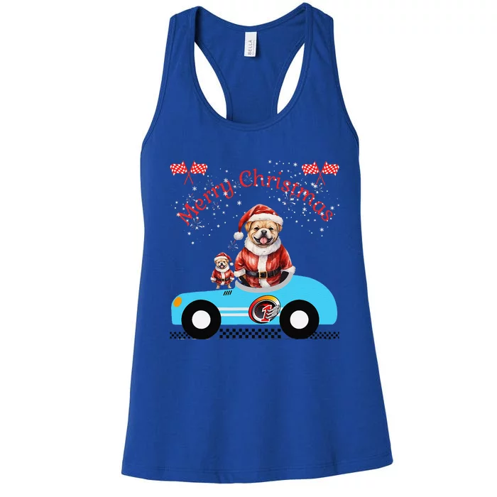 Merry Christmas Dog Duo On A Holiday Ride For Dog Lover Women's Racerback Tank