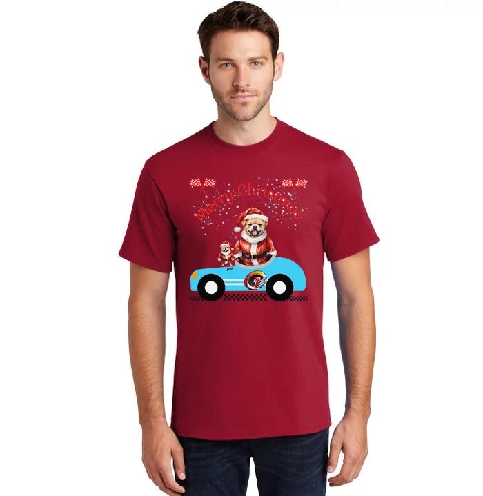 Merry Christmas Dog Duo On A Holiday Ride For Dog Lover Tall T-Shirt