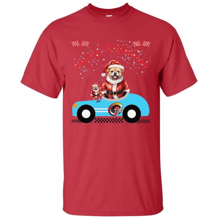 Merry Christmas Dog Duo On A Holiday Ride For Dog Lover Tall T-Shirt