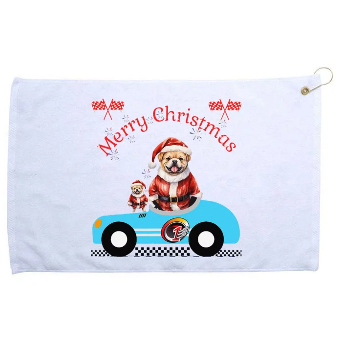 Merry Christmas Dog Duo On A Holiday Ride For Dog Lover Grommeted Golf Towel