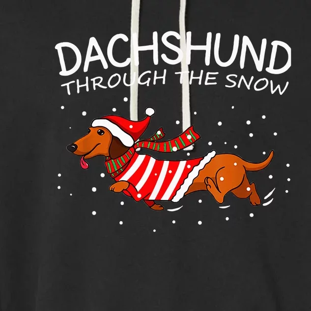 Merry Christmas Dachshund Dog Through The Snow Garment-Dyed Fleece Hoodie