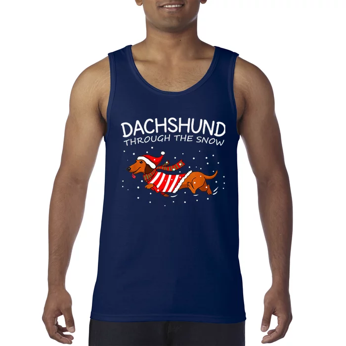 Merry Christmas Dachshund Dog Through The Snow Tank Top