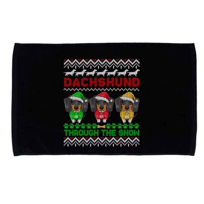 Merry Christmas Dachshund Through Snow Gift Microfiber Hand Towel