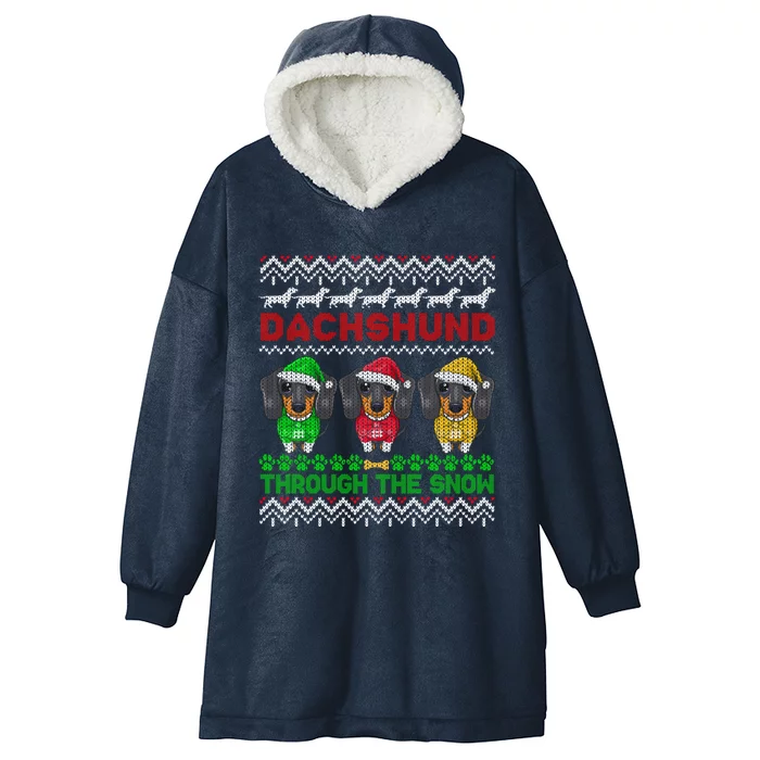 Merry Christmas Dachshund Through Snow Gift Hooded Wearable Blanket