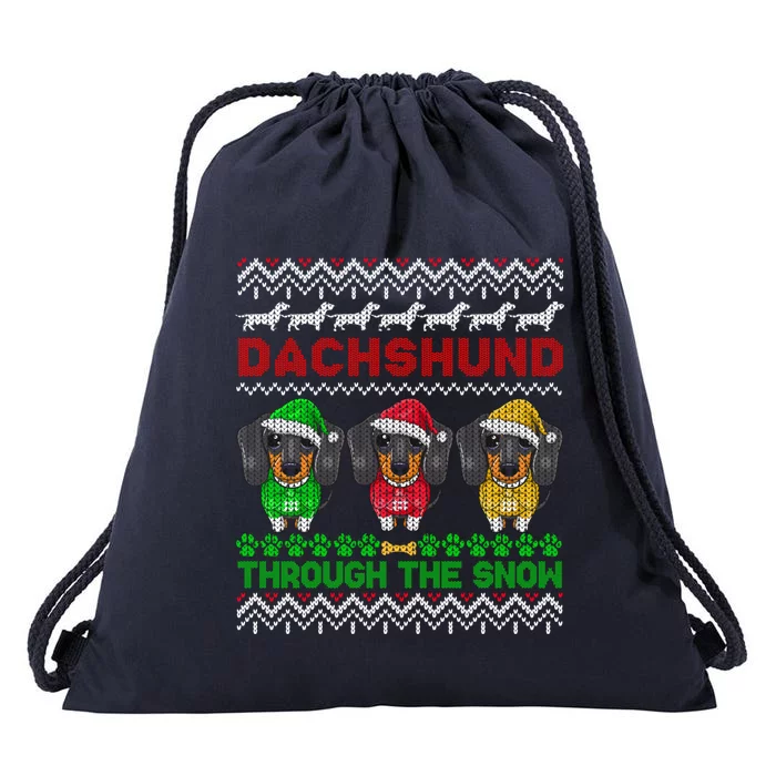 Merry Christmas Dachshund Through Snow Gift Drawstring Bag