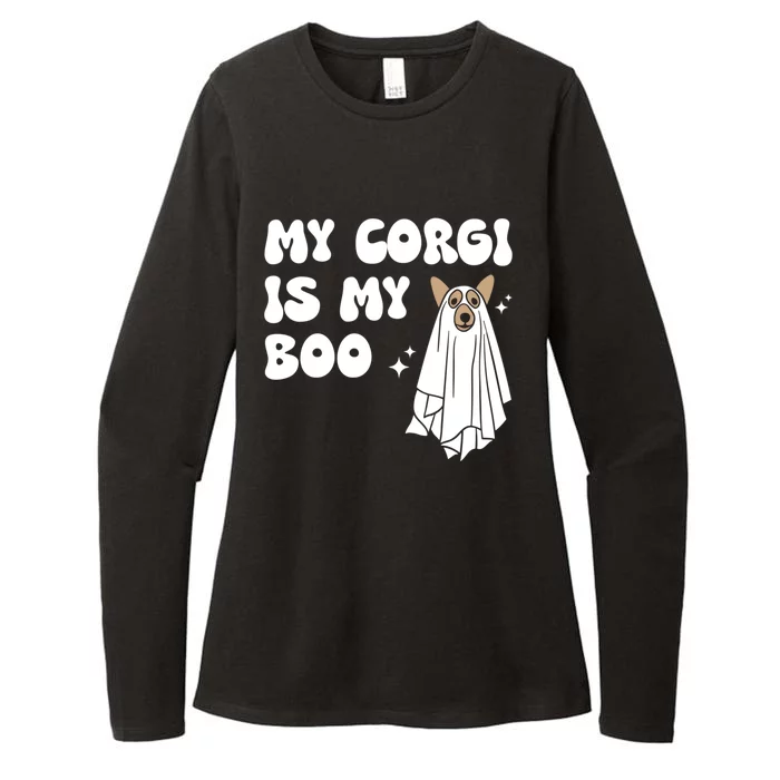 My Corgi Dog Is My Boo Spooky Season Ghost Halloween Groovy Gift Womens CVC Long Sleeve Shirt