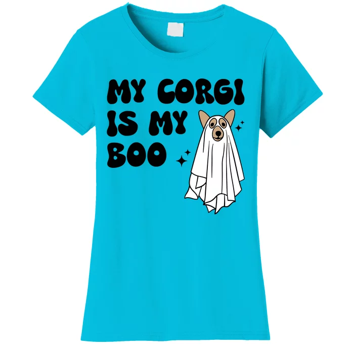 My Corgi Dog Is My Boo Spooky Season Ghost Halloween Groovy Meaningful Gift Women's T-Shirt