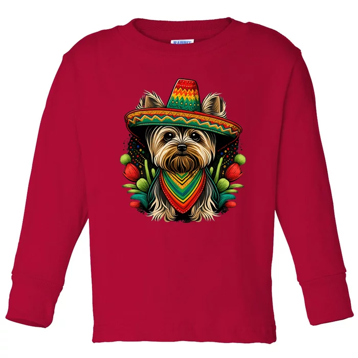 Mexico Cinco De Mayo Sombrero Mexican Yorkshire Terrier Toddler Long Sleeve Shirt