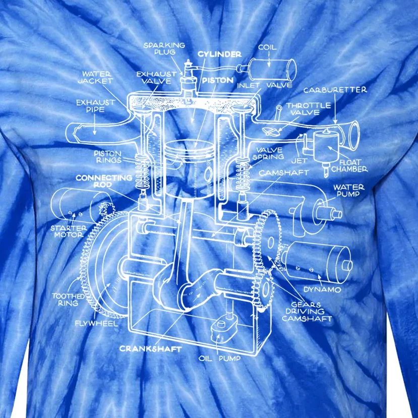 Mechanics Car Engine Pieces Cars Lovers Gift Muscle Cars Cute Gift Tie-Dye Long Sleeve Shirt