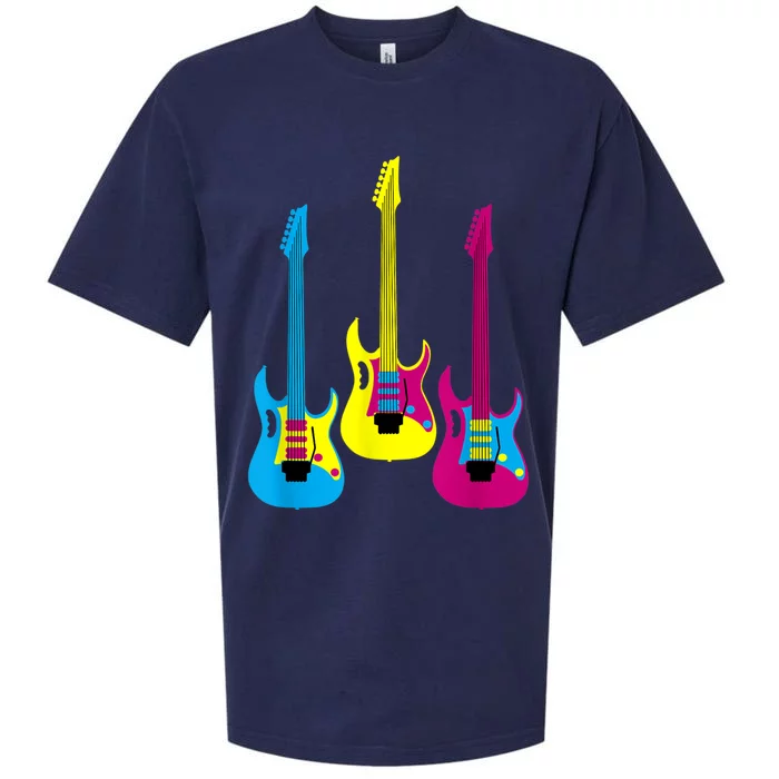 Multicolor CMYK Electric Guitar With Handle Sueded Cloud Jersey T-Shirt