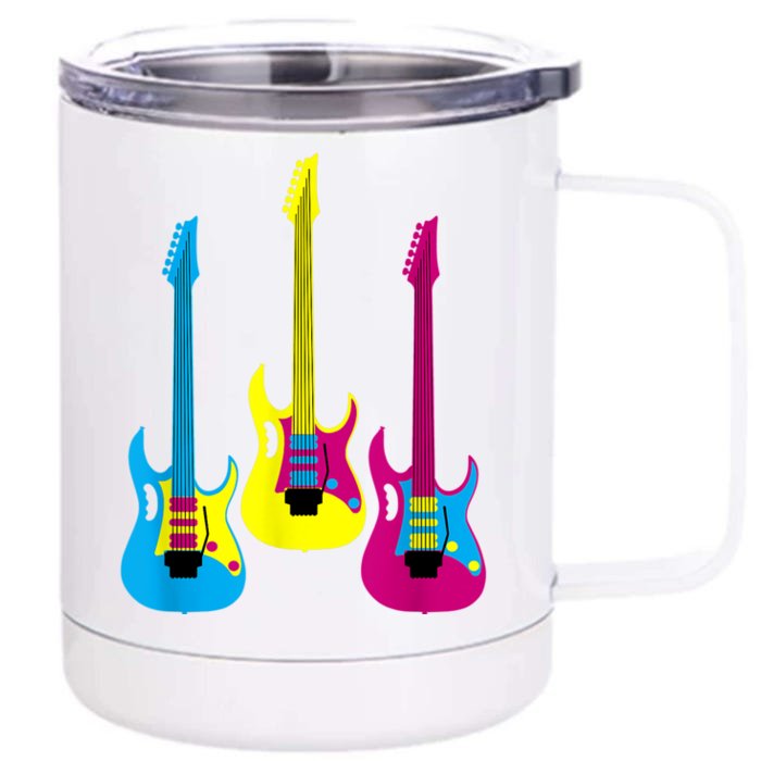 Multicolor CMYK Electric Guitar With Handle Front & Back 12oz Stainless Steel Tumbler Cup