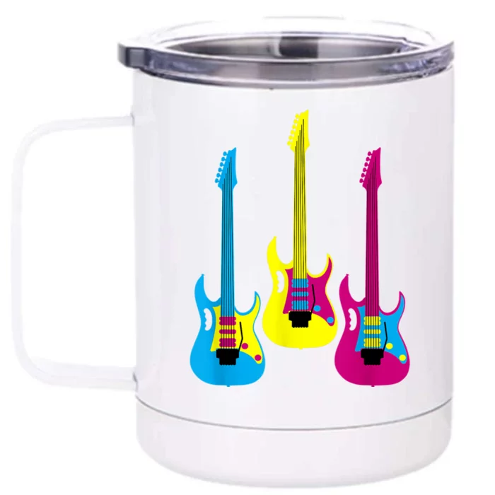 Multicolor CMYK Electric Guitar With Handle Front & Back 12oz Stainless Steel Tumbler Cup