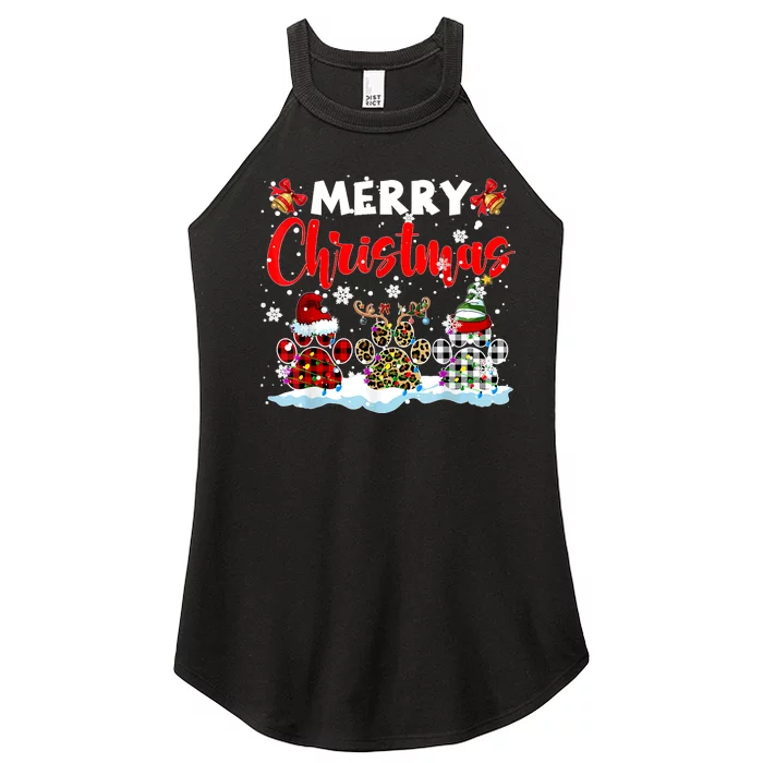 Merry Christmas Elf Reindeer Santa Plaid Leopard Dog Paws Women’s Perfect Tri Rocker Tank