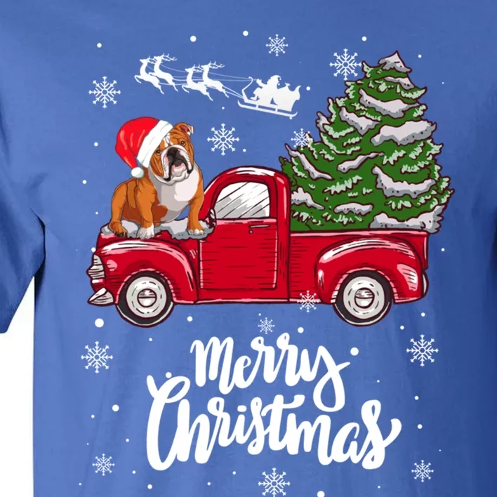 Merry Christmas English Bulldog Santa Red Truck Xmas Tree Gift Tall T-Shirt