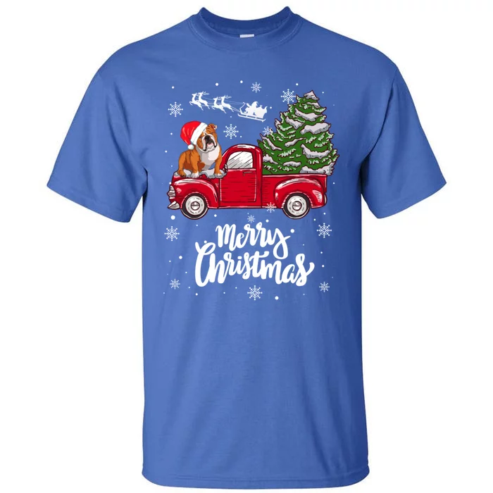 Merry Christmas English Bulldog Santa Red Truck Xmas Tree Gift Tall T-Shirt