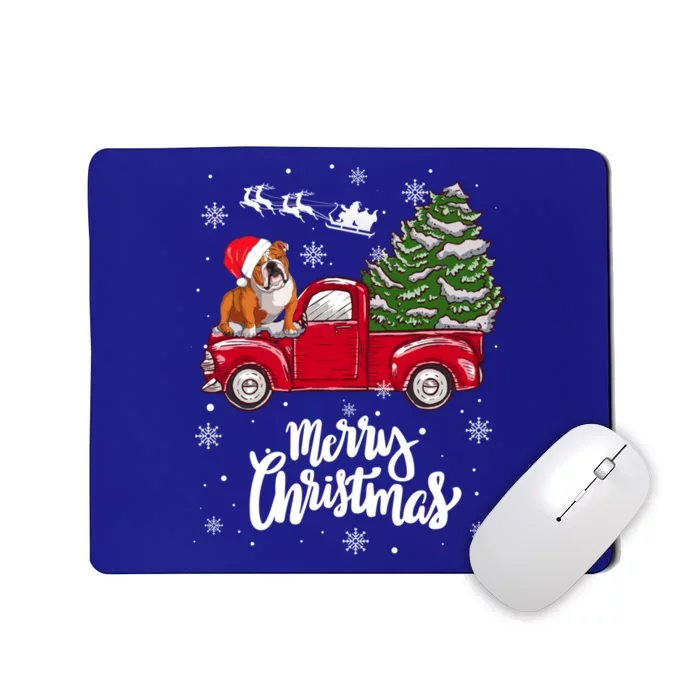 Merry Christmas English Bulldog Santa Red Truck Xmas Tree Gift Mousepad