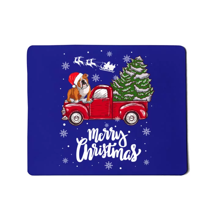 Merry Christmas English Bulldog Santa Red Truck Xmas Tree Gift Mousepad