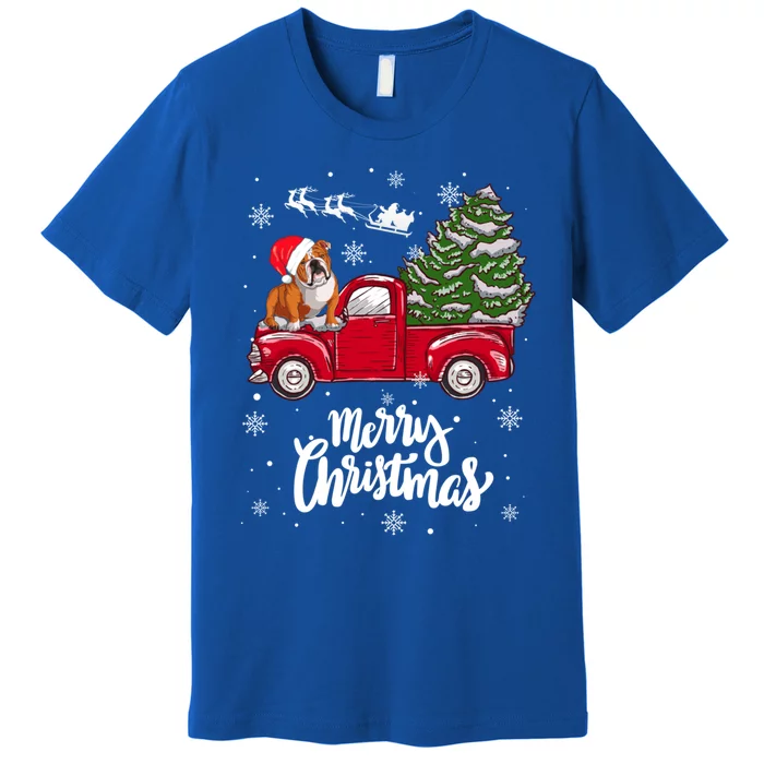 Merry Christmas English Bulldog Santa Red Truck Xmas Tree Gift Premium T-Shirt