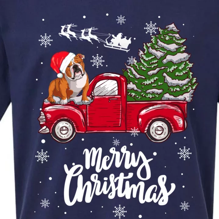 Merry Christmas English Bulldog Santa Red Truck Xmas Tree Gift Sueded Cloud Jersey T-Shirt