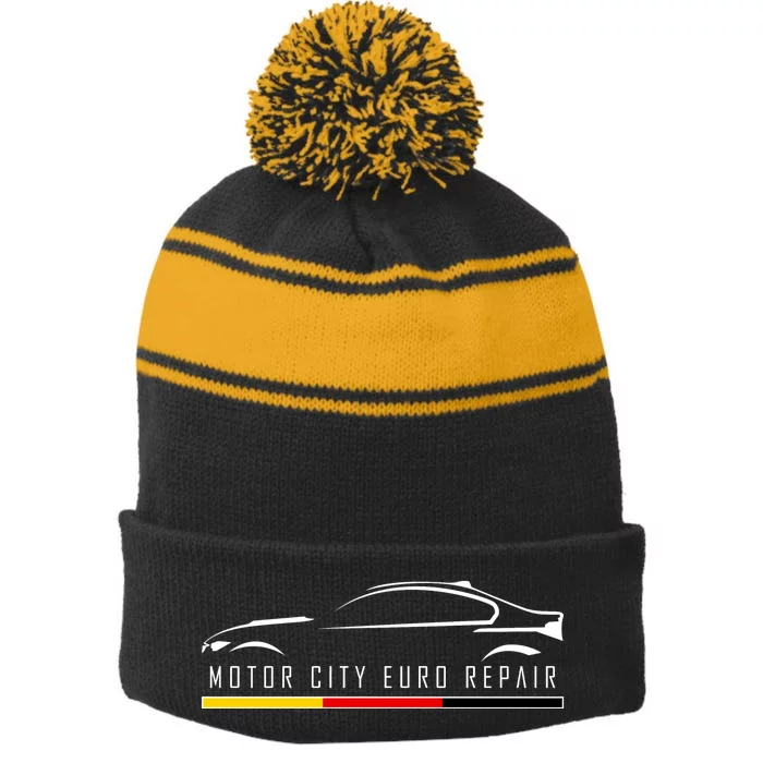 Motor City Euro Repair Stripe Pom Pom Beanie