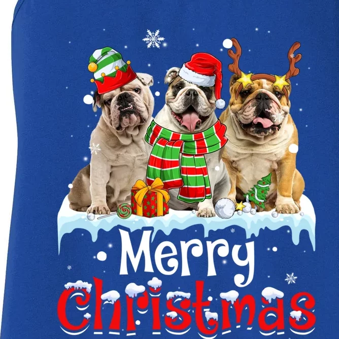 Merry Christmas English Bulldog Dog Squad Santa Dog Xmas Gift Women's Racerback Tank