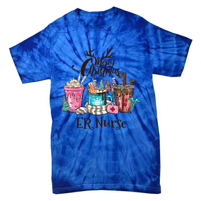 Merry Christmas Er Nurse Coffee Hot Cocoa Christmas Pajamas Gift Tie-Dye T-Shirt