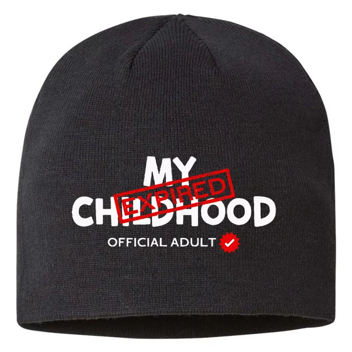 My Childhood Expired Adult Funny Birthday 8 1/2in Sustainable Knit Beanie