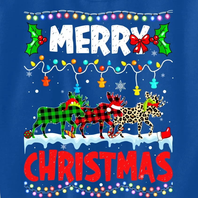 Merry Christmas Funny Buffalo Plaid Moose Animals Xmas Gift Kids Sweatshirt