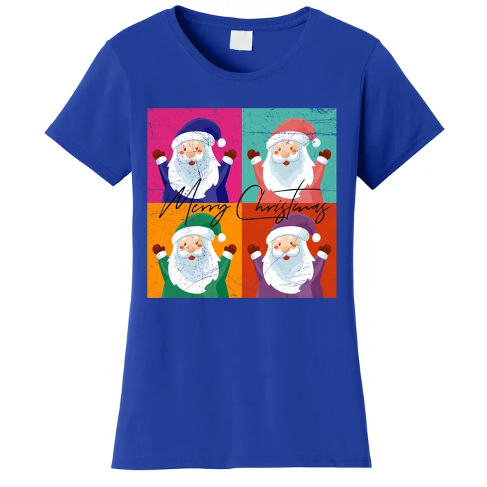 Merry Christmas Funny Xmas Santa Hat Vintage Pop Art Style Gift Women's T-Shirt