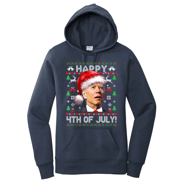 Merry Christmas Funny Joe Biden Happy 4th Of July Ugly Xmas Gift Women's Pullover Hoodie