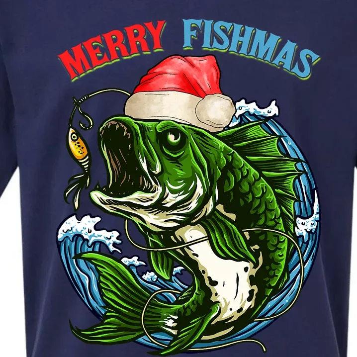 Merry Christmas Fishmas Fishing Fish Present Sueded Cloud Jersey T-Shirt