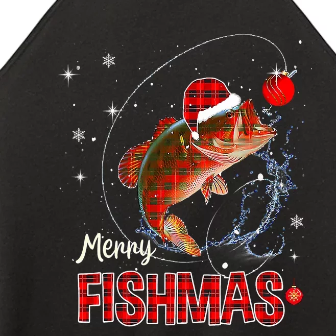 Merry Christmas Fishmas Fishing Reel Santa Snow Women’s Perfect Tri Rocker Tank