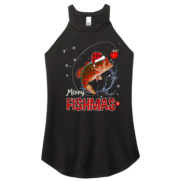 Merry Christmas Fishmas Fishing Reel Santa Snow Women’s Perfect Tri Rocker Tank